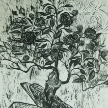 璘巖生花 2014立春 水印木刻版畫 45X30cm-大美無言藝術空間