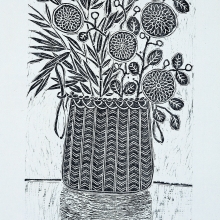 球菊竹籃 2007 水印木刻版畫 45x30cm-大美無言藝術空間